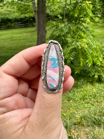 trans pride silver adjustable ring