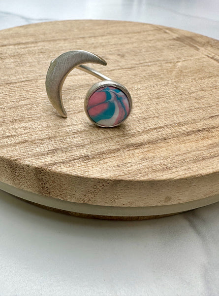 trans pride silver adjustable ring