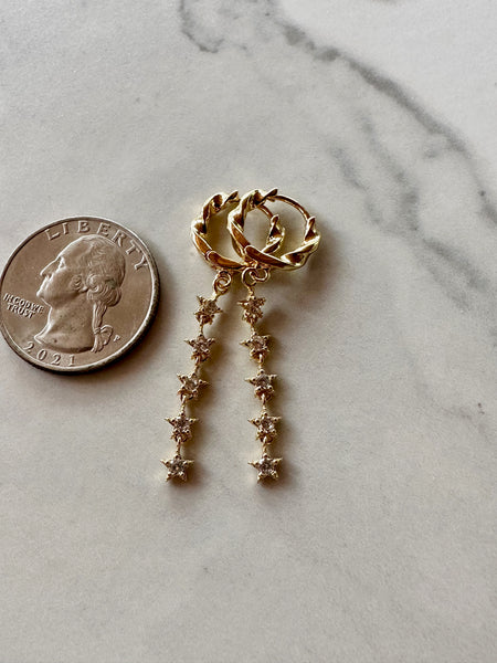 gold huggie starburst dangle earrings