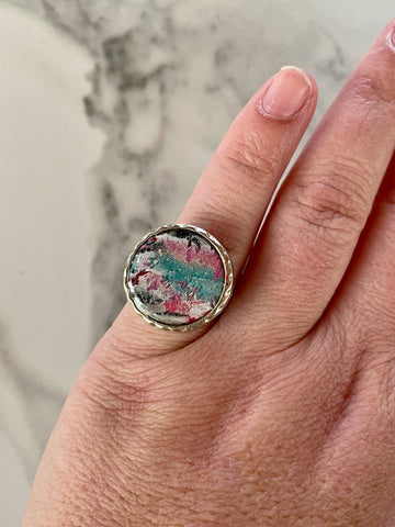 rainbow polymer clay statement adjustable ring