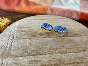 blue donut stud earring, hand painted