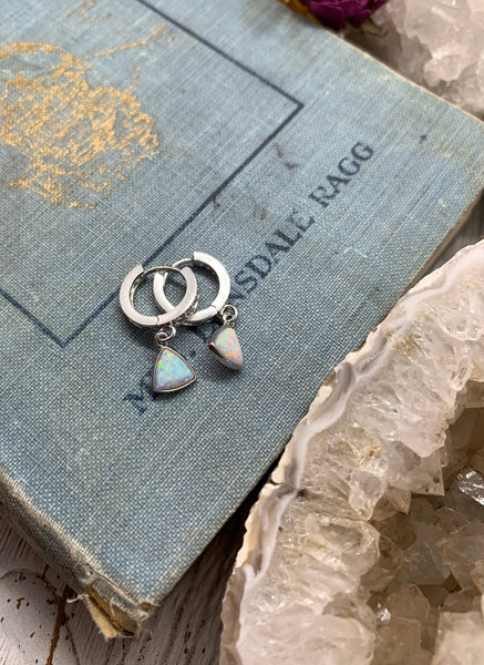opal huggie earrings // bridesmaid earring // gift for her // sterling silver // opal hoops // holiday // summer jewelry