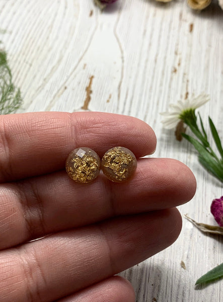 bronze gold flake stud // stud earring // brown earrings // gift // gift for her // hypoallergenic // holiday // christmas