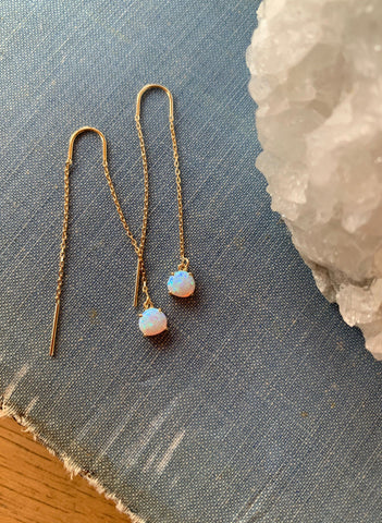 opal threader earrings, opal earrings, opal jewelry, gold earrings, gold threaders, gold opal, opal birthstone, gift, gift for her, holiday