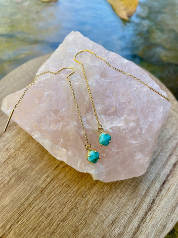 turquoise  threaders, threader earrings, gold threaders, dangle earrings, gift, gift for her, turquoise jewelry, gold earrings, holiday