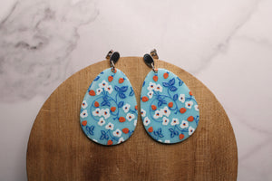 floral acrylic statement earrings, blue flower earrings, large dangle earrings, gift, gift for her, spring jewelry, holiday, strawberry